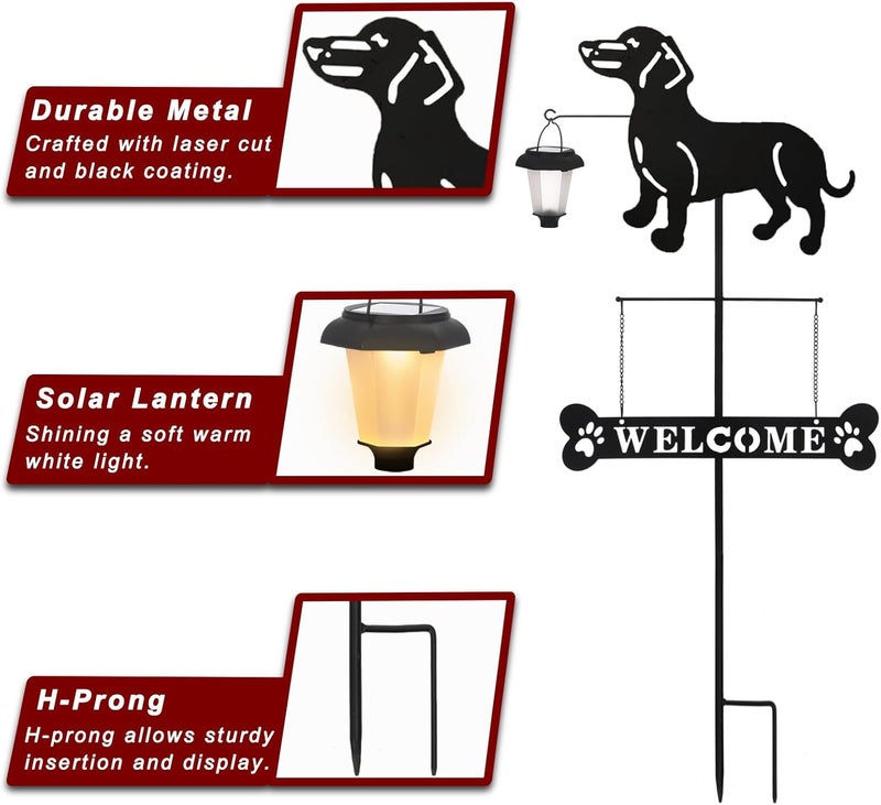 BAYN Solar Dachshund Silhouette Dog Breed Welcome Sign with a Lantern Outdoor Decorative Garden Stakes for Yard, Lawn, Patio, Pathway - Image 5